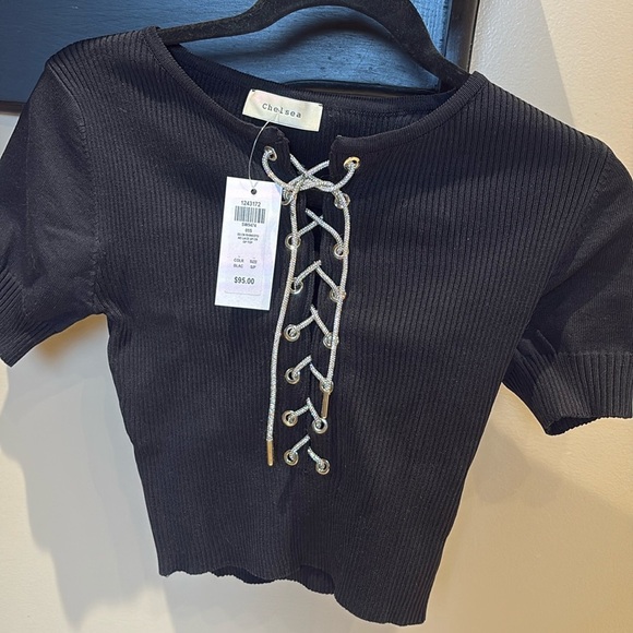 Honey Rhinestone lace up crop top - Picture 1 of 4